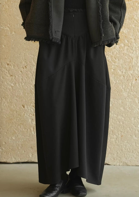 Textured Black Fringe Cocoon Silhouette Irregular Skirt