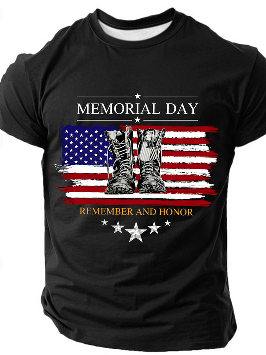 Men's Memorial Day American Flag Boots, Remember Honor Veteran Tribute Short Sleeve T-shirt