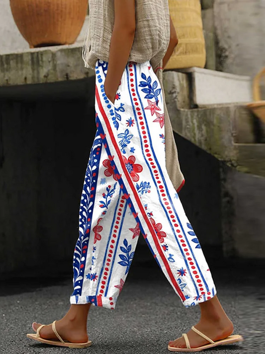 Women's  H-Line Baggy Pants Daily Going Out Pants As Picture Casual Printing Independence Day (Flag) Spring/Fall Pants
