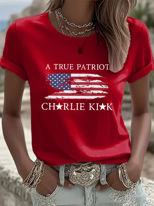 Women's Freedom American Flag Print Casual T-shirt