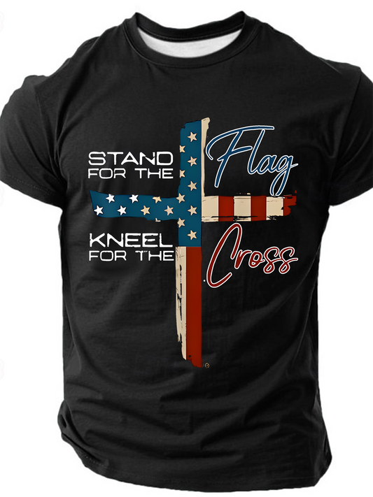 Stand For The Flag I Kneel For The Cross Cotton T-Shirt