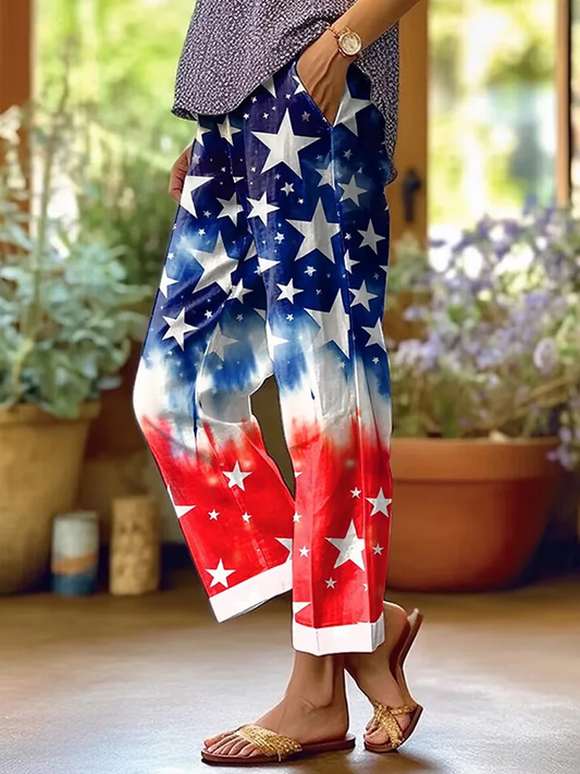Women's  H-Line Baggy Pants Daily Going Out Pants As Picture Casual Printing Independence Day (Flag) Spring/Fall Pants