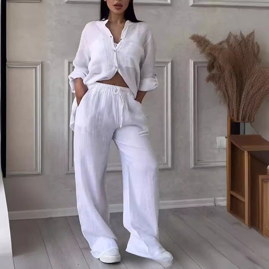 Casual Shirt & Wide Leg Pants Set | Resort Vacation Two-Piece Outfit