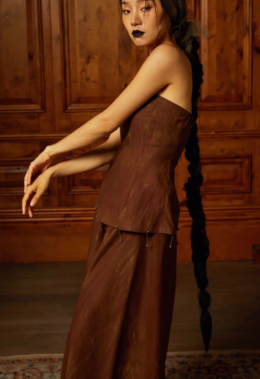 Hand-Beaded Mud-Dyed Waist-Shaping Stretch Bandeau Top