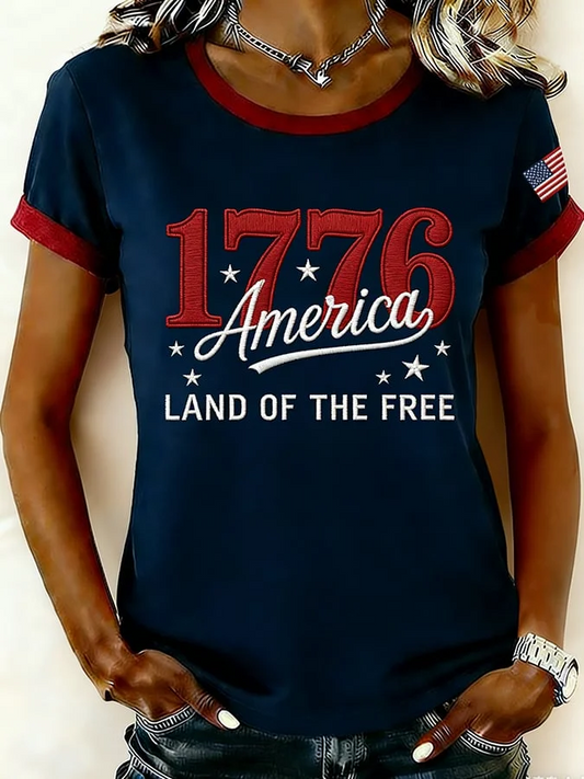 Women's Short Sleeve T-shirt Summer Navyblue Independence Day (Flag) Printing Jersey Crew Neck Daily Going Out Casual Top