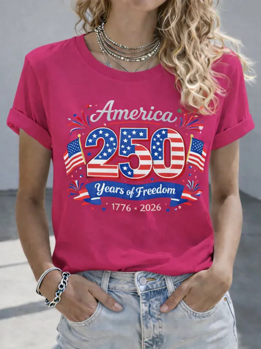 3D Printing America Flag 250th Anniversary Crew Neck Short Sleeve Casual T-Shirt