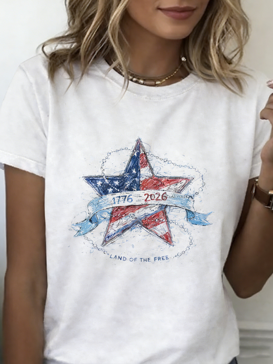 Women's Short Sleeve T-shirt Summer White Text Letters Printing Jersey Crew Neck Daily Going Out Casual Top