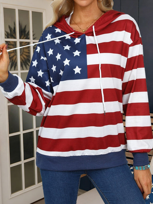 3D Printing America Flag Round Neck  Casual Hoodie