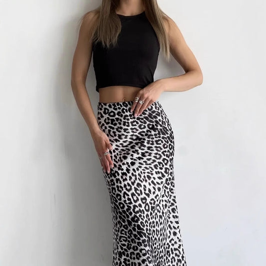 Leopard Print Satin-Look High-Waist Straight Maxi Skirt | Statement Boutique Skirt