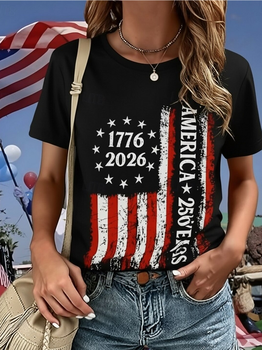 Casual Loose Crew Neck Letter Pattern T-Shirt