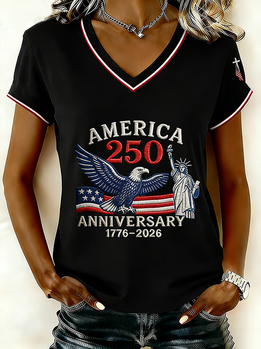 America Flag Casual V Neck Loose T-Shirt