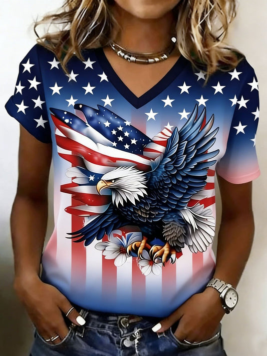 Women's 250th Anniversary Of The Founding Of the United States Eagle Old Glory Cotton Vintage Short Sleeve V Neck 3D Printing Aemerica Flag Daily Going Out Casual T-Shirt