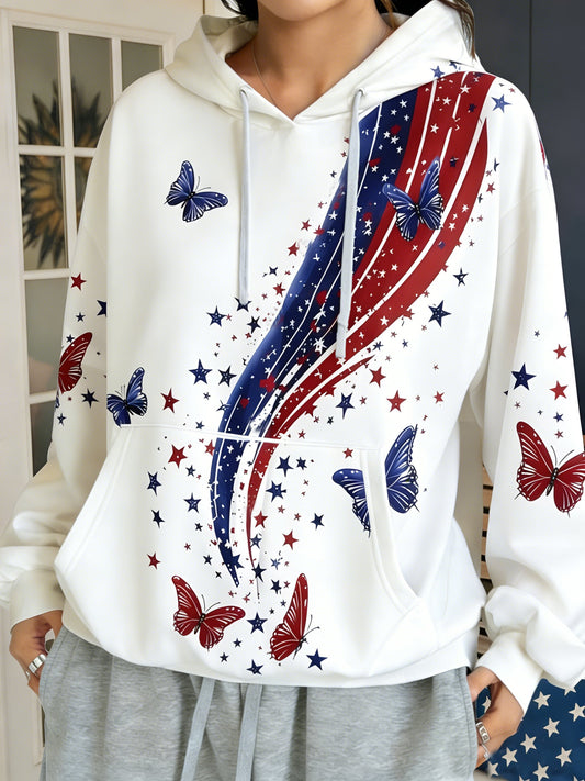 3D Printing America Flag Round Neck  Casual Hoodie