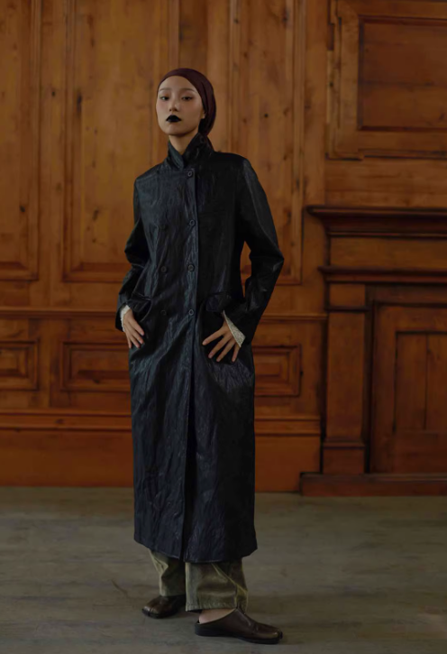 Artisan Textured Crinkled Genderless Long Trench Coat