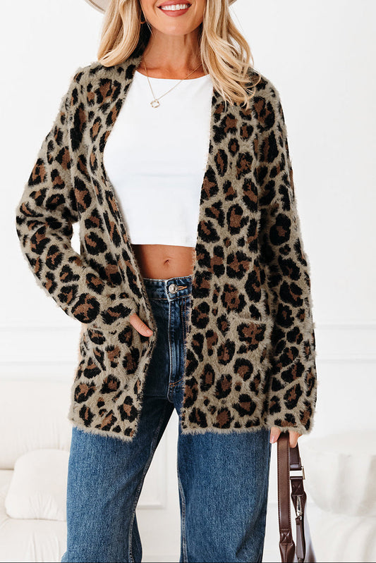 Brown Leopard Open Casual Cardigan