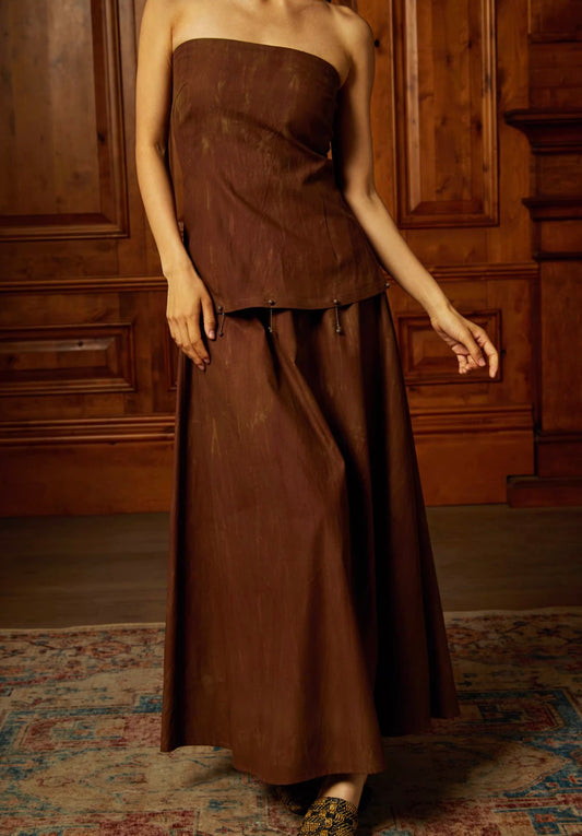 Ethnic Mud-Dyed Distressed Texture Long Skirt