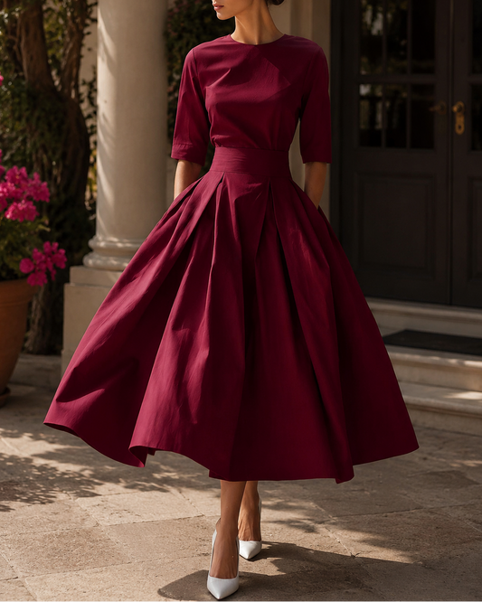 French Elegant High-Waist Maxi Dress | Flowing Full-Skirt Occasion Dress