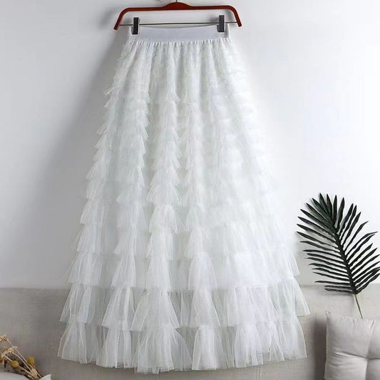 Mesh Panel Tiered Maxi Skirt