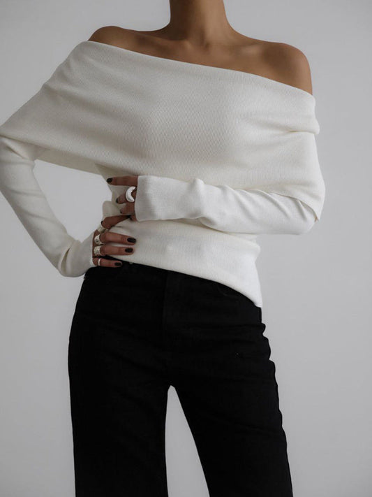 Off Shoulder Knit Sweater Sexy Slim Fit Top Women