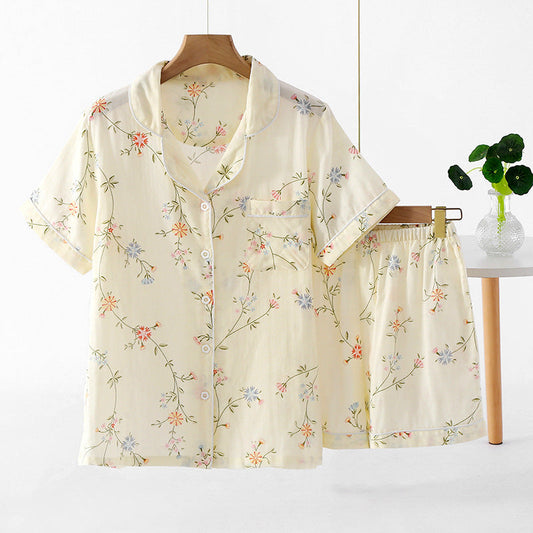 Women's Cotton Floral Gauze Kimono Pajama Set