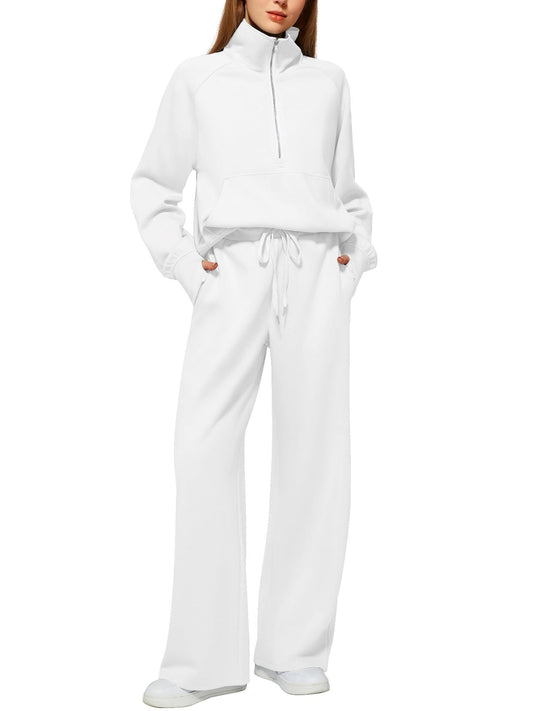 Oversized Half Zip Sweatshirt and Wide Leg Pants Set