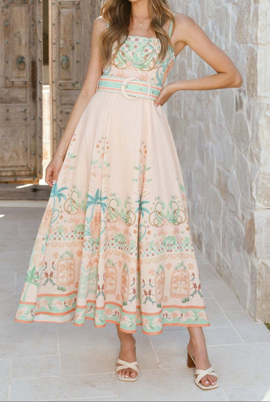 Floral Linen Sleeveless Maxi Dress Women