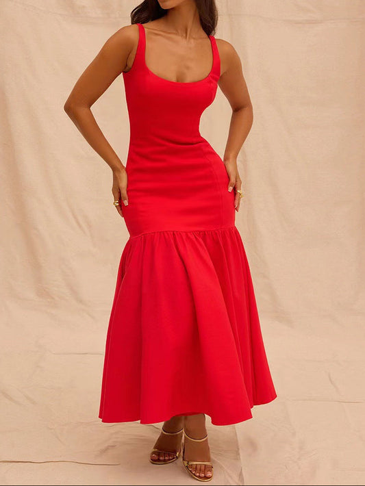 Women's Backless Cami Maxi Dress French Style