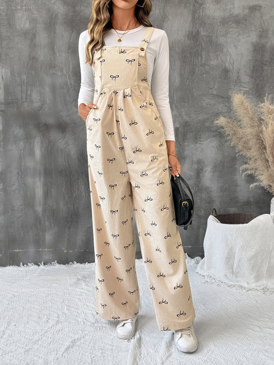 Bow Detail Corduroy Spaghetti Strap Jumpsuit