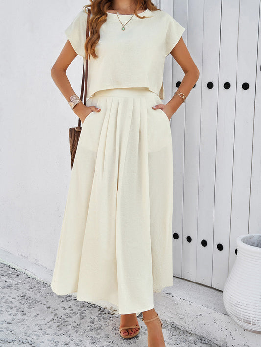 Solid Sleeveless Top and Skirt Set