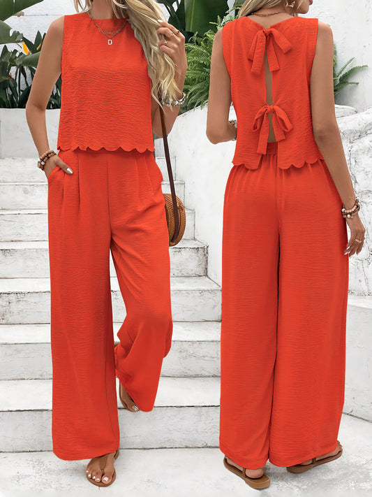 Women Sleeveless Top and Long Pants Set Casual 2 Piece Outfit