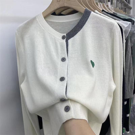 Heart Patch Colorblock Knit Cardigan