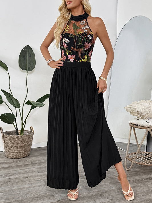 Women Lace Halter Wide Leg Jumpsuit