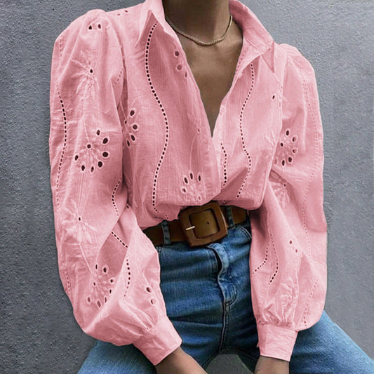 Women's Hollow Bubble Sleeve Loose Cardigan Top
