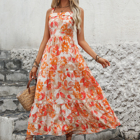 Women Floral Tie-Back V-Neck Cami Dress