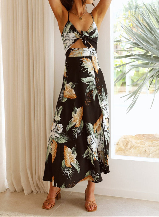 Boho Print Split Strap Maxi Dress