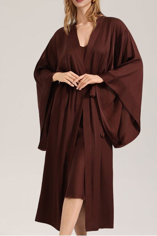 Women Solid Color Satin Chiffon Long Robe