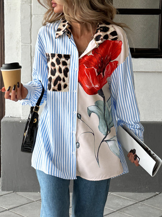 Printed Striped Patchwork Casual Shirt