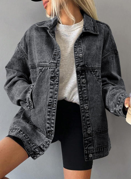 Relaxed Fit Denim Jacket with Pockets