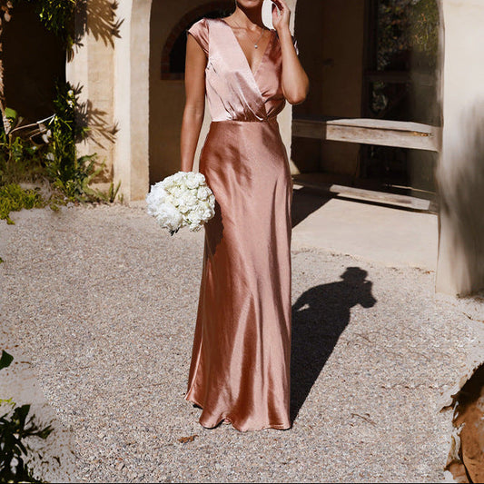 Satin V Neck Mermaid Maxi Party Dress