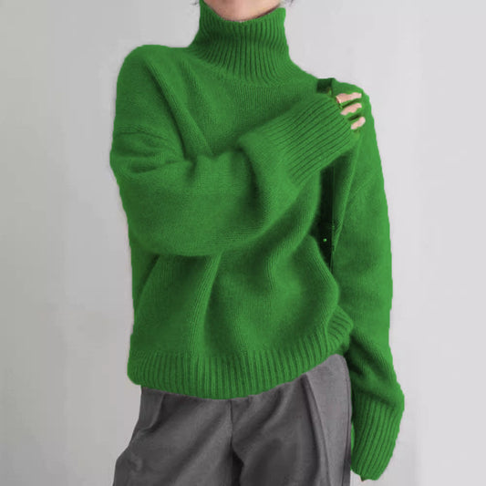 Relaxed High-Neck Knit Pullover Sweater