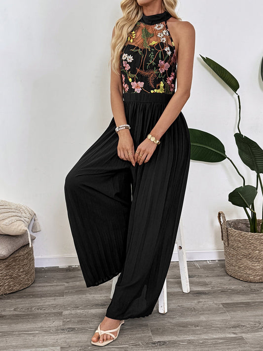 Women Lace Halter Wide Leg Jumpsuit