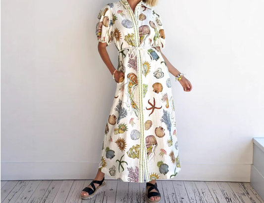 Casual Linen Short Sleeve Shirt Dress