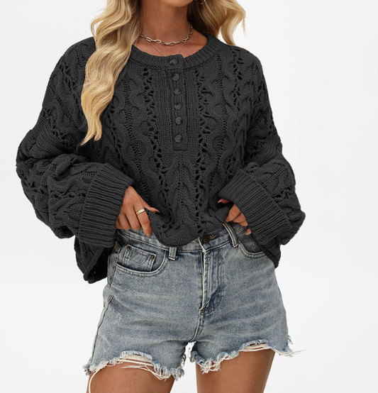 Women Solid Button Knit Sweater