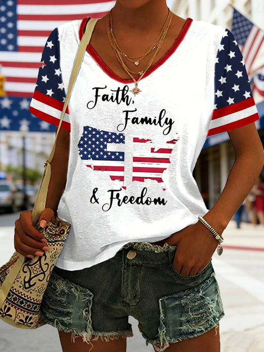 Women's 250th Anniversary Of The Founding Of the United States Vintage Short Sleeve V Neck 3D Printing Daily Going Out Casual T-Shirt