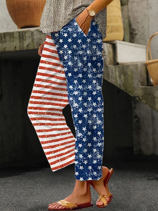 Women's  H-Line Baggy Pants Daily Going Out Pants As Picture Casual Printing Independence Day (Flag) Spring/Fall Pants