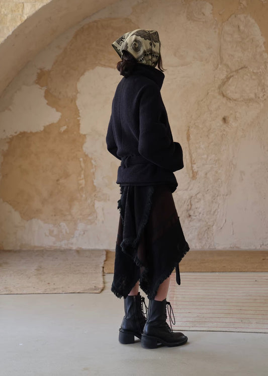 Nomadic Wool Short Fringe Skirt in Black & Brown