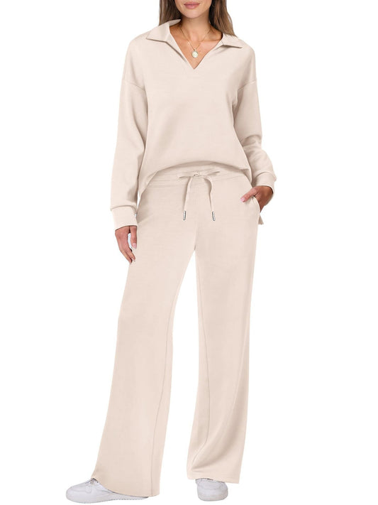 Women's Drawstring Long Sleeve Lounge Set | Two-Piece Pants Outfit