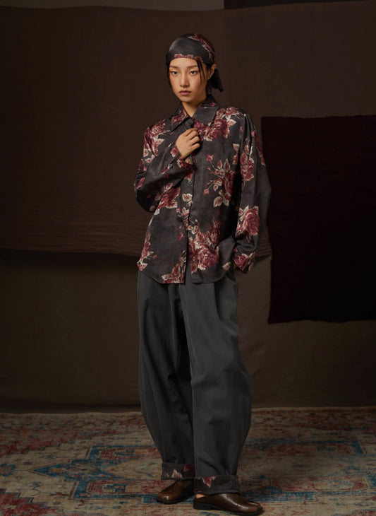 Vintage Printed Genderless Relaxed Long-Sleeve Shirt