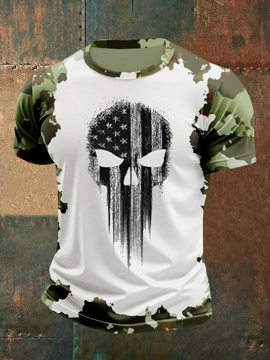Men's Skull Camouflage Print Short Sleeve T-Shirt