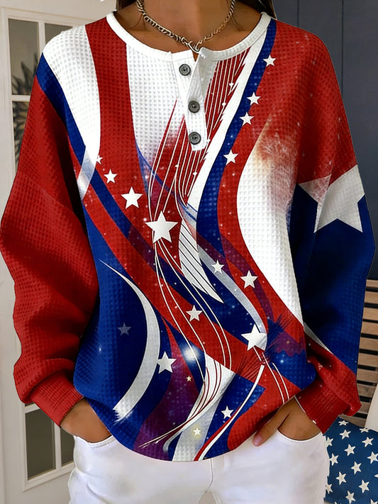 3D Printing Waffle America Flag Round Neck Casual Hoodie